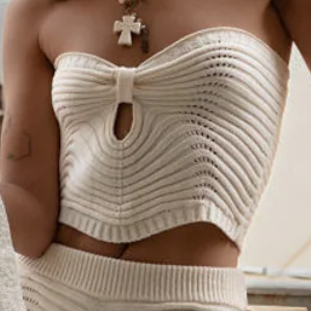12th Tribe Cream Knit Strapless Top